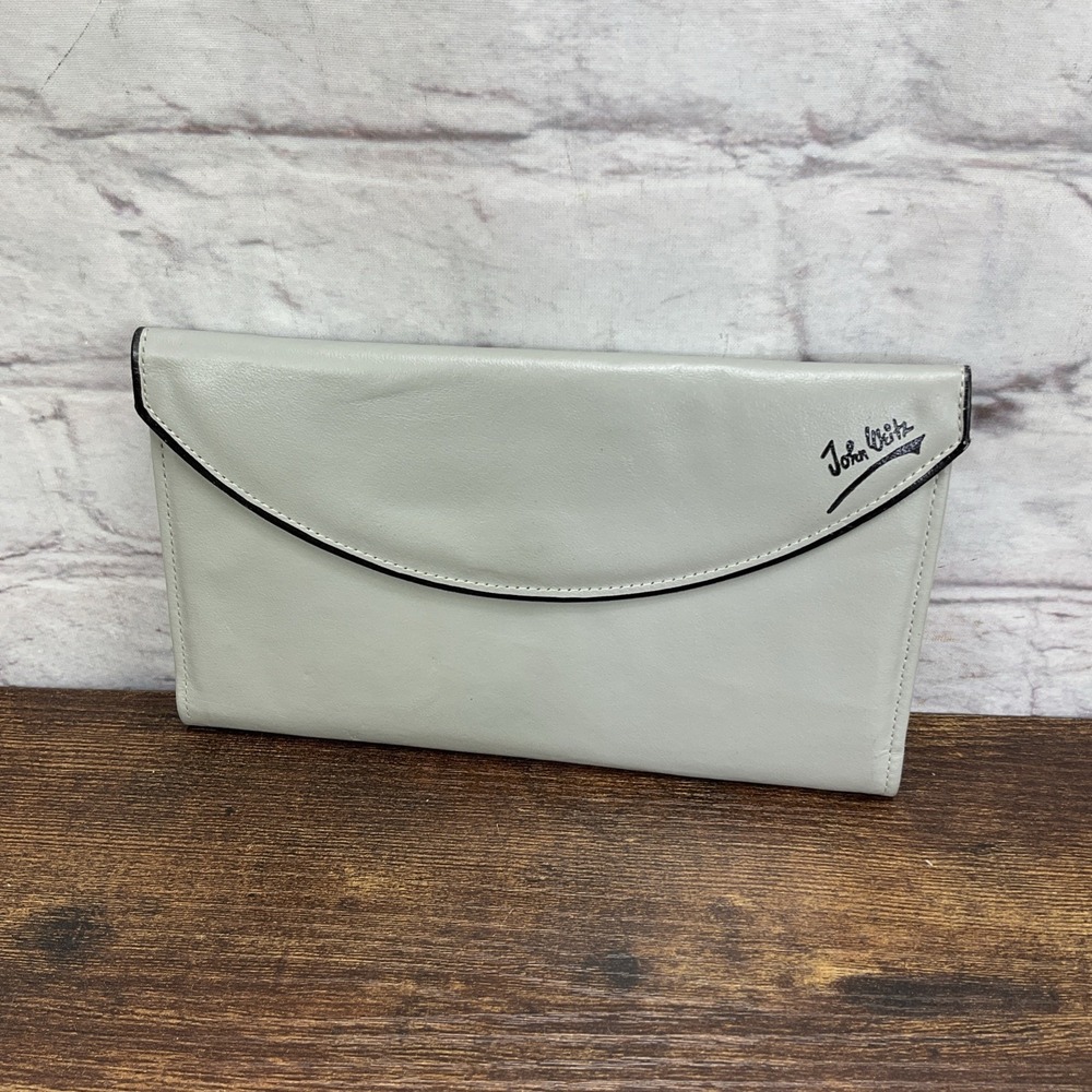John Weitz New Vtg Tan Beige Khaki Leather Mini Organizer Wallet‎